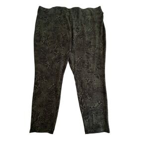Terra & Sky 4X Plus Size Snakeskin Print Leggings Olive Green Black 28W-30W